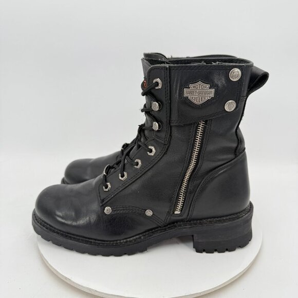Harley Davidson Men Size 10 95302 Black Leather Side Zip Motorcycle Riding Boot - Picture 1 of 13